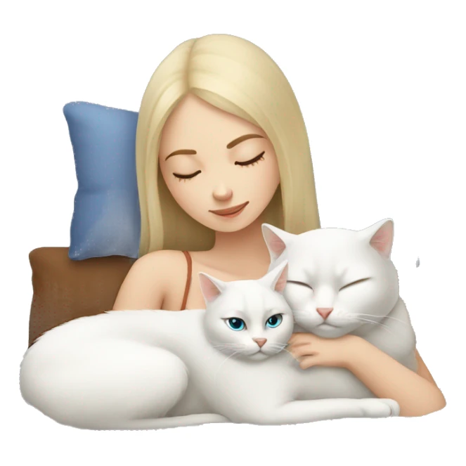 Russian girl sleeping with white cat sticker