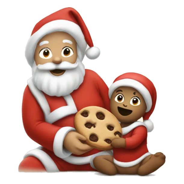 santa eating a cookie with a baby sticker