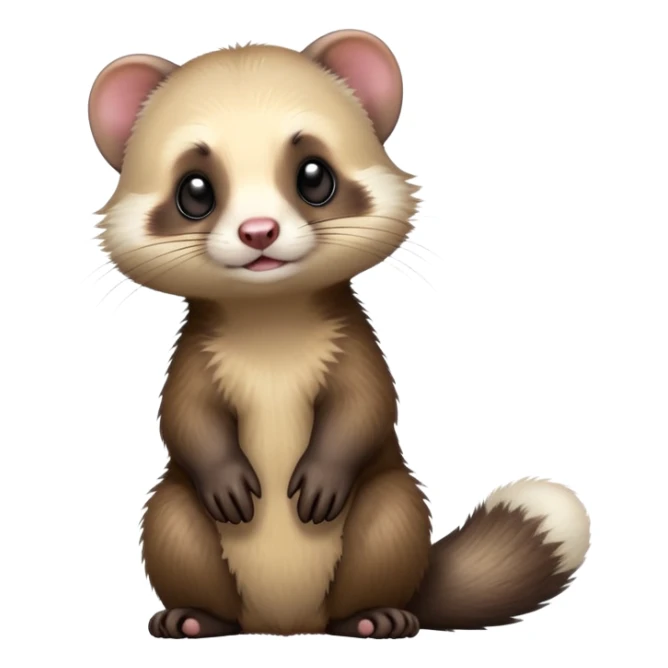 cinematic-[ferret]-realistic-full-body-sitting-emoji,-tiny-paws-tucked-close,-head-tilted-dramatically,-fluffy-[sable]-fur,-simplified-yet-realistic-focused-features,-highly-detailed,-glowing-with-an-almost-sarcastic-glow sticker