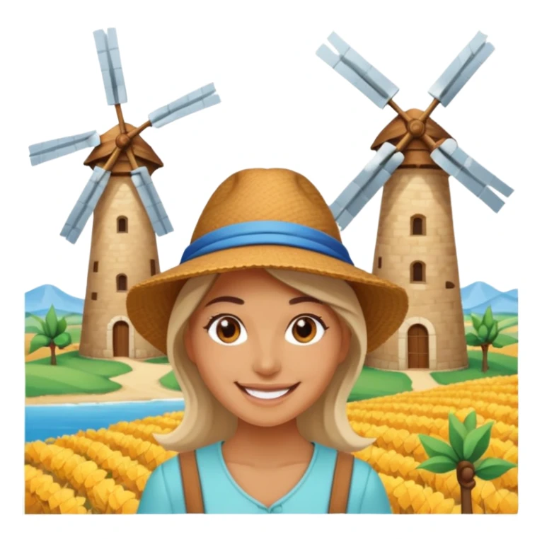 WOMAN WEARİNG ÇİFTÇİ HAT with  Windmills sticker