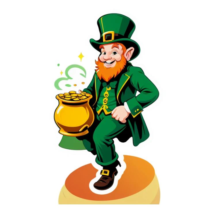 Leprechaun with pot of gold sticker