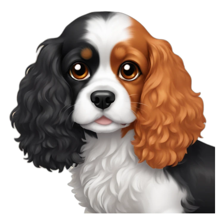 orange and white cavalier king charles spaniel and black poodle cuddle each other  sticker