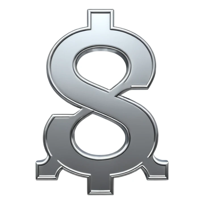 A double dollar sign emoji made of polished silver chrome, smooth metallic surface, glossy reflections, luxury swag vibe, minimal iOS emoji style, centered on white background sticker