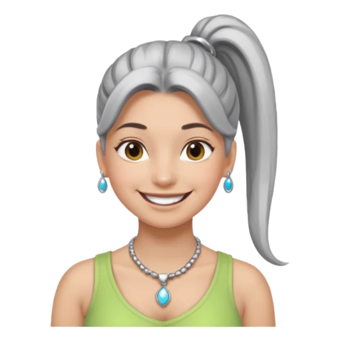 Female with big Silver Necklace, grey skin,ponytail hair, more bright silver,highlight necklace, different expressions. sticker