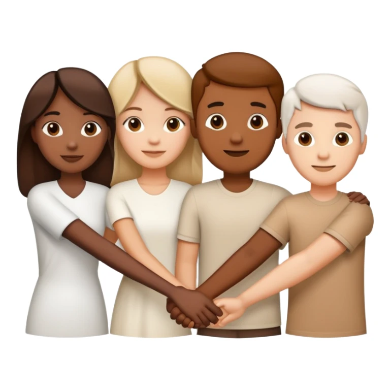 Three diverse people of different races holding hands in unity and harmony, symbol of integration sticker
