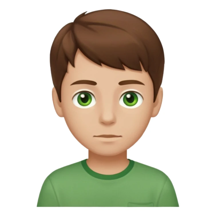 boy with brown hair and green eyes with green shirt sticker