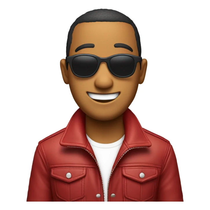 Chico pelo blanco chaqueta roja con lentes riendo. sticker