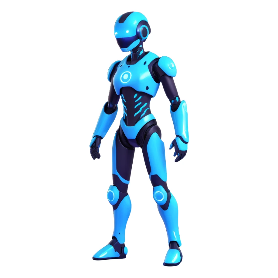 ice-themed AI character, futuristic, glowing blue, digital elements sticker
