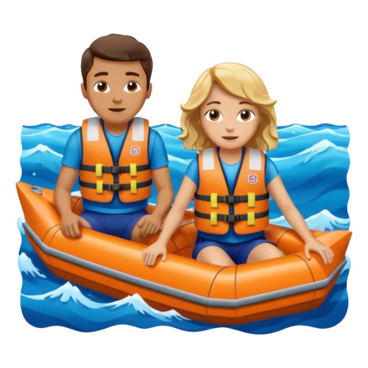 a boat upside down, with 2 people sitting on top trying to stay afloat. sticker