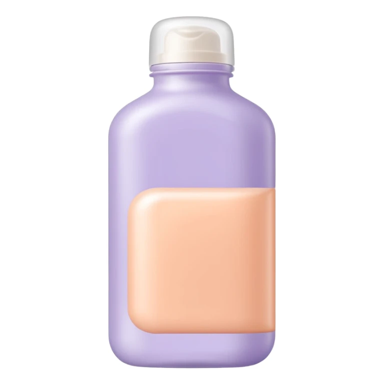 sleek plastic bottle with rounded flip-top cap, soft pastel tones lavender cream peach, smooth slightly curved bottle, creamy nourishing formula, no label, no hair, no extras, soft lighting, subtle shadows, emoji scale sticker