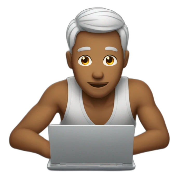 man sitting in front of laptop and we can see his screen sticker