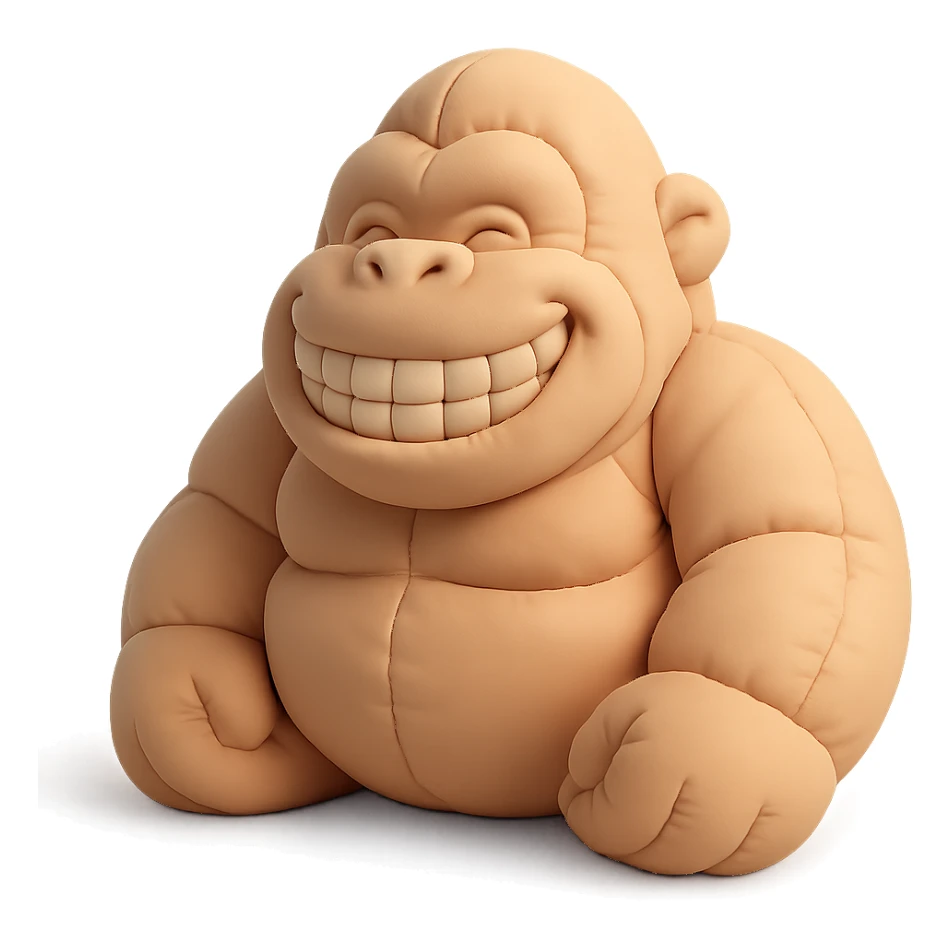 gorilla with a big toothy grin, soft edges, cushion style, no background sticker