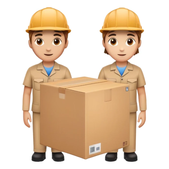 two suppliers standing together holding a big box, both wearing caps and work uniforms sticker