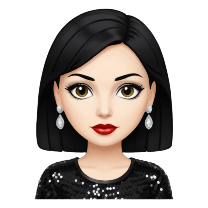 Maila Nurmi with black hair, black sequin outfit sticker