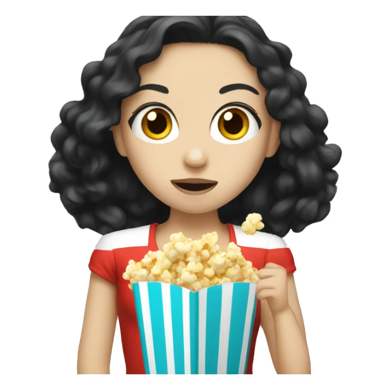Pale girl with long black hair eating popcorn sticker