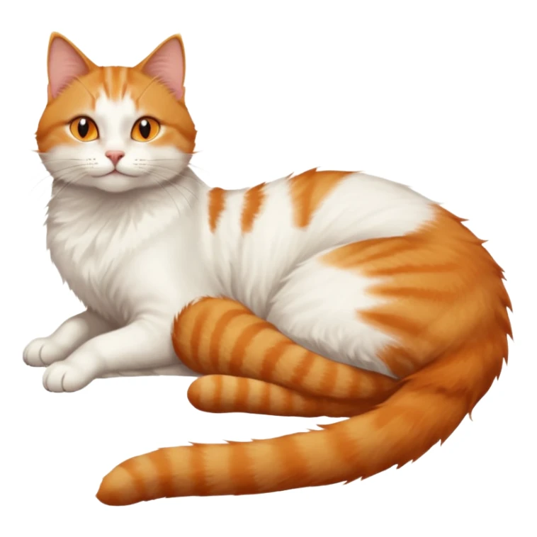 ginger and white cat with orange eyes doing a big extremely long stretch reaching up into the air with arms and legs side by side together straight and overextended whilst lying on its side sticker