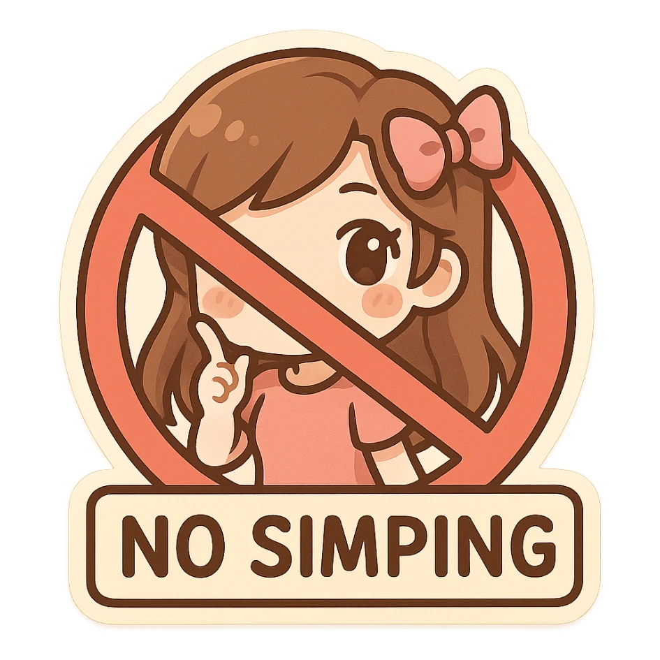 playful 'no simping' sign, cartoon style, clear and bold, suitable for Discord emoji sticker