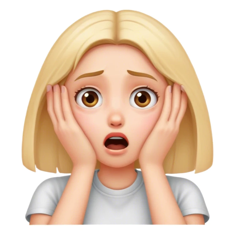 Shocked girl face and hands on face, big text saying "HELP" sticker