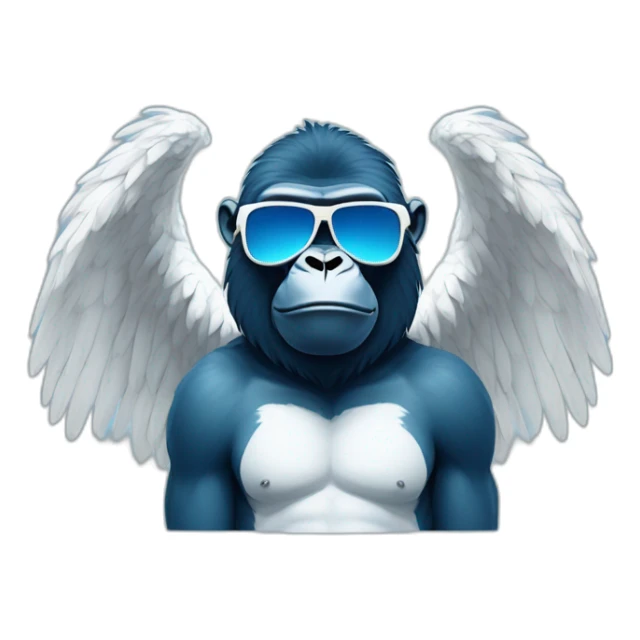 cyan gorilla with white angel wings and navy blue chromatic sunglasses sticker