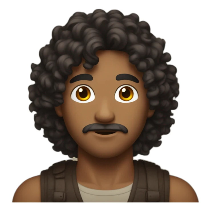 dark-haired man with curly hair with a brown bustier sticker