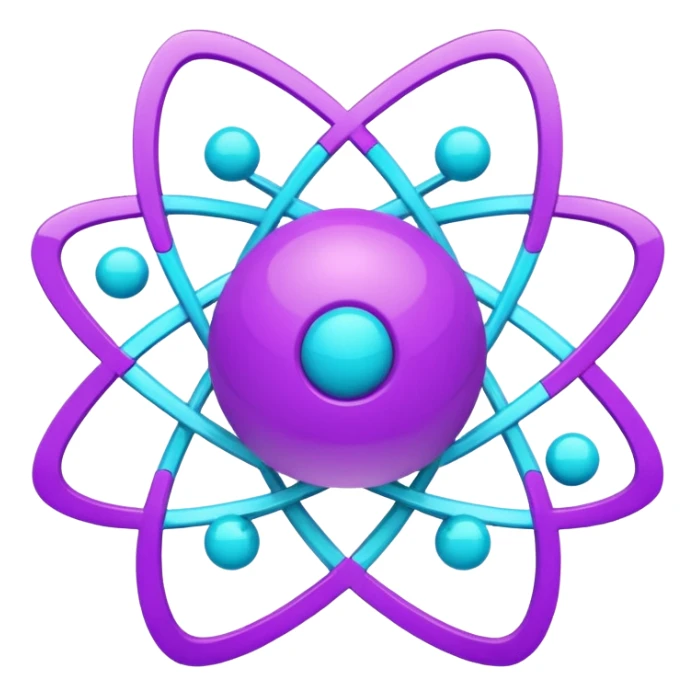 minimalistic atom, neon purple (#8B5CF6) and cyan (#00E0FF), representing Atom team creativity and innovation, clean tech design sticker
