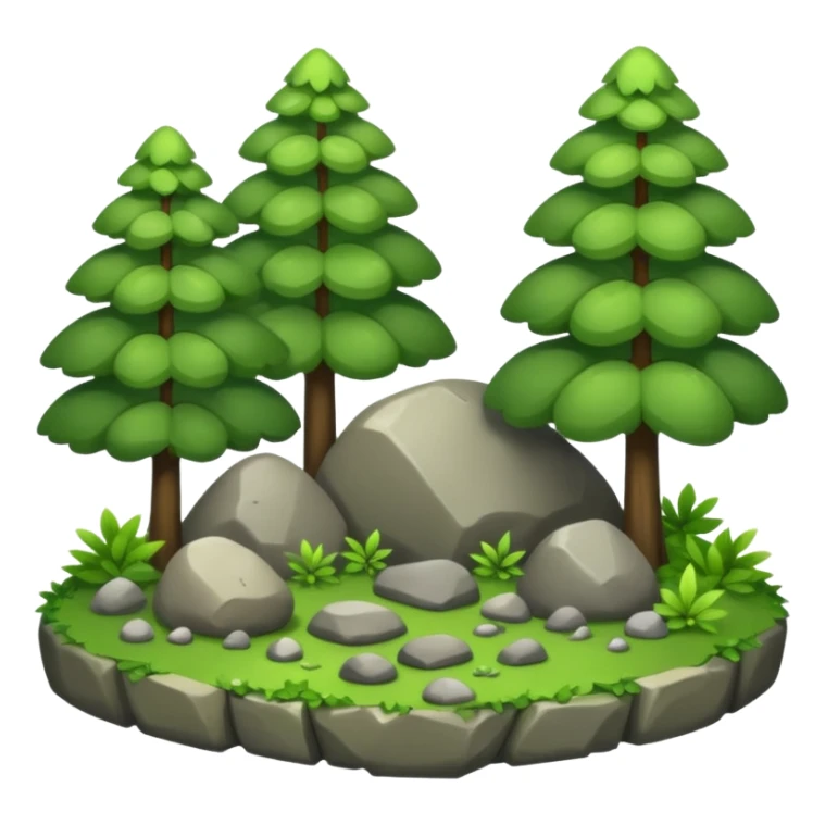 A bright forest clearing with layered bushes and scattered rocks. sticker