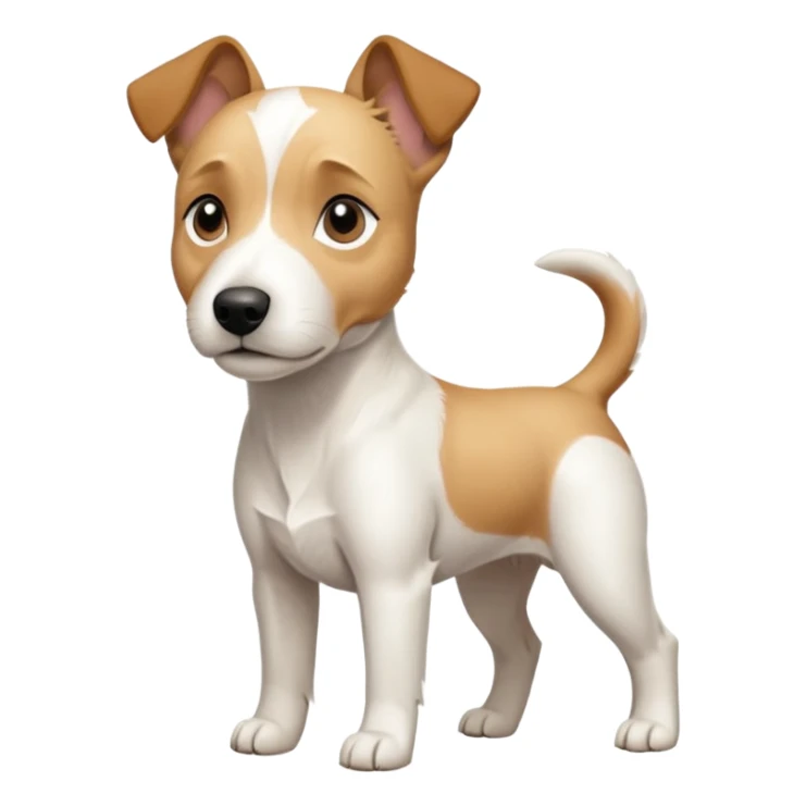 a full body facing front on of a buff white parson russell terrier looking dog the size of a kelpie with light brown long ears resting on its face and a light brown patch on one eye and a large snout. the rest of the dog is completely white.  sticker