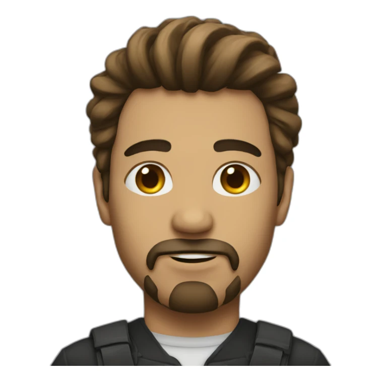 Men with long, tied hair and a goatee sticker