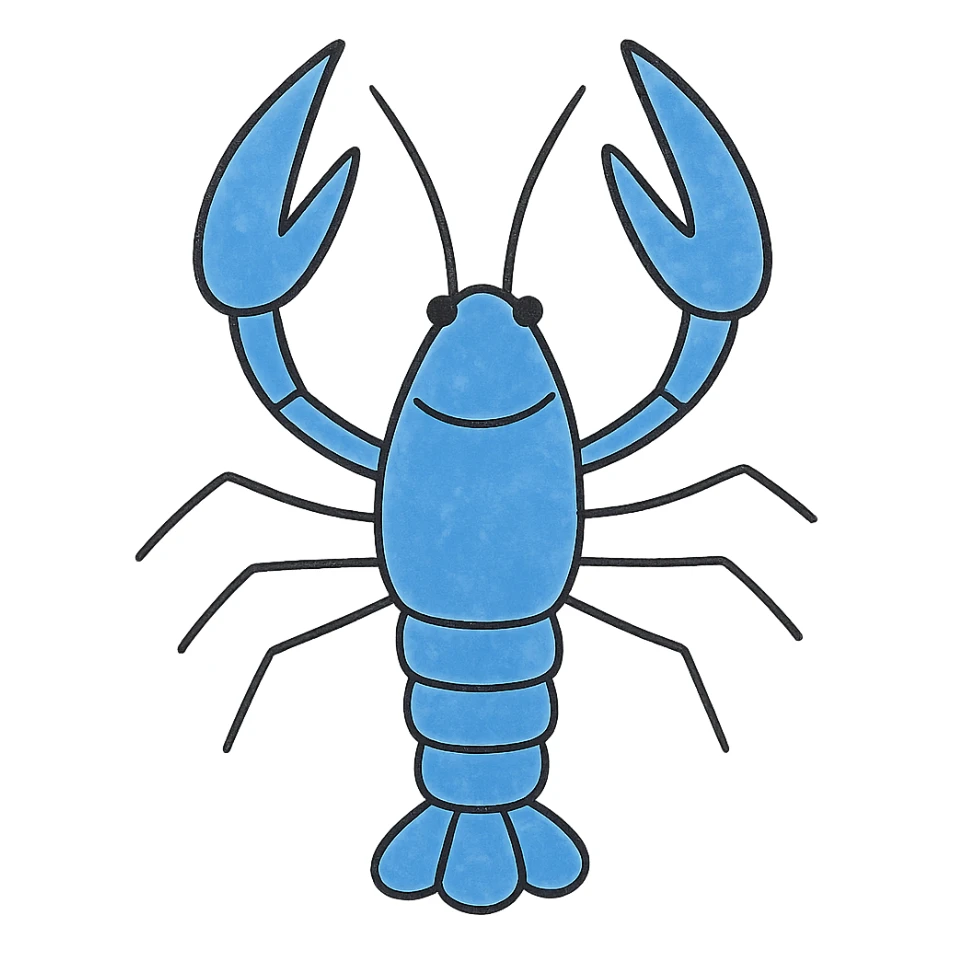 Make the crayfish blue, keep the hand drawn black outline style, with no background. sticker