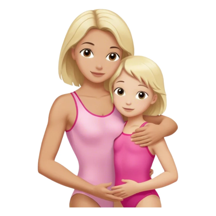 brunette trainer hugs a blonde child in a pink leotard ою в рожевому трико  sticker