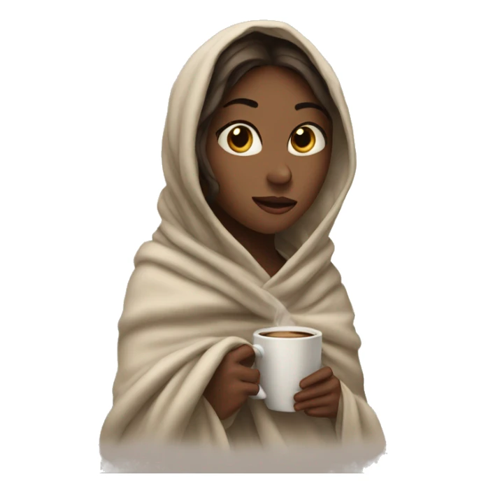 girl wrapped in blanket drinking coffee sticker