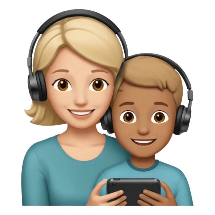 Mom and son listening to music sticker