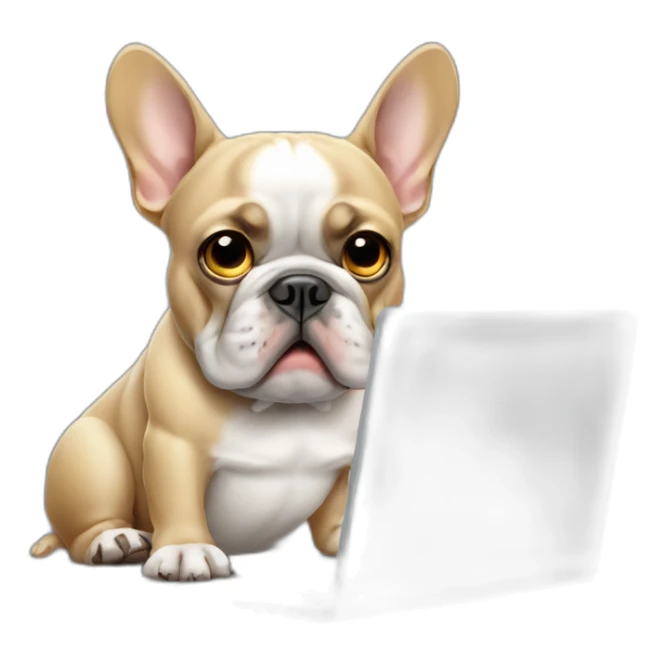 Unhappy FRENCH BULLDOg with laptop sticker