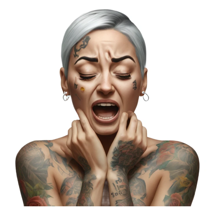Hyper Realistic Beautiful tattooed woman crying and reaching her arms out sticker