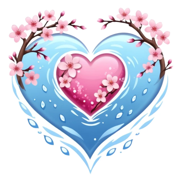 heart with sakura and a sparkling river sticker