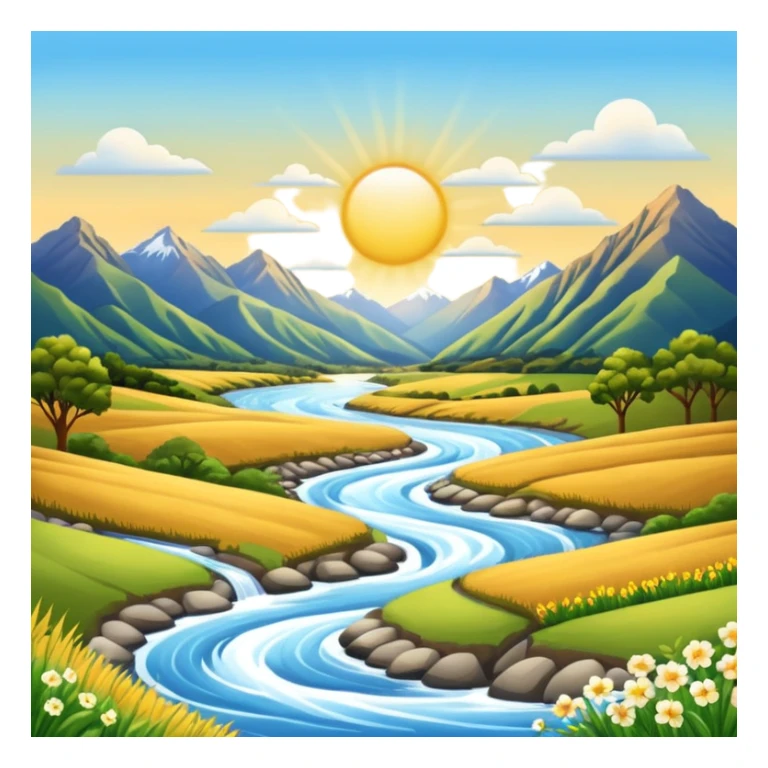 new zealand summer valley with a river and sunshine sticker