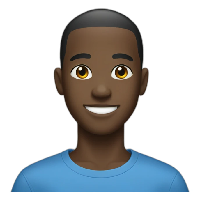 black kid wearing blue shirt smiling with black buzz cut, no confetti sticker