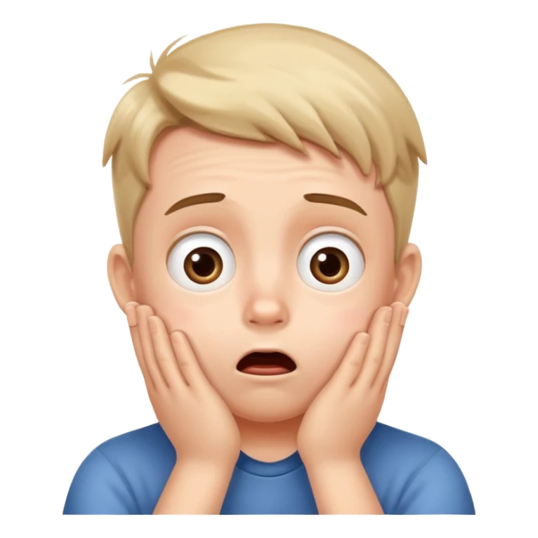 A cute boy with both hands pressed against his cheeks, looking surprised or shocked sticker