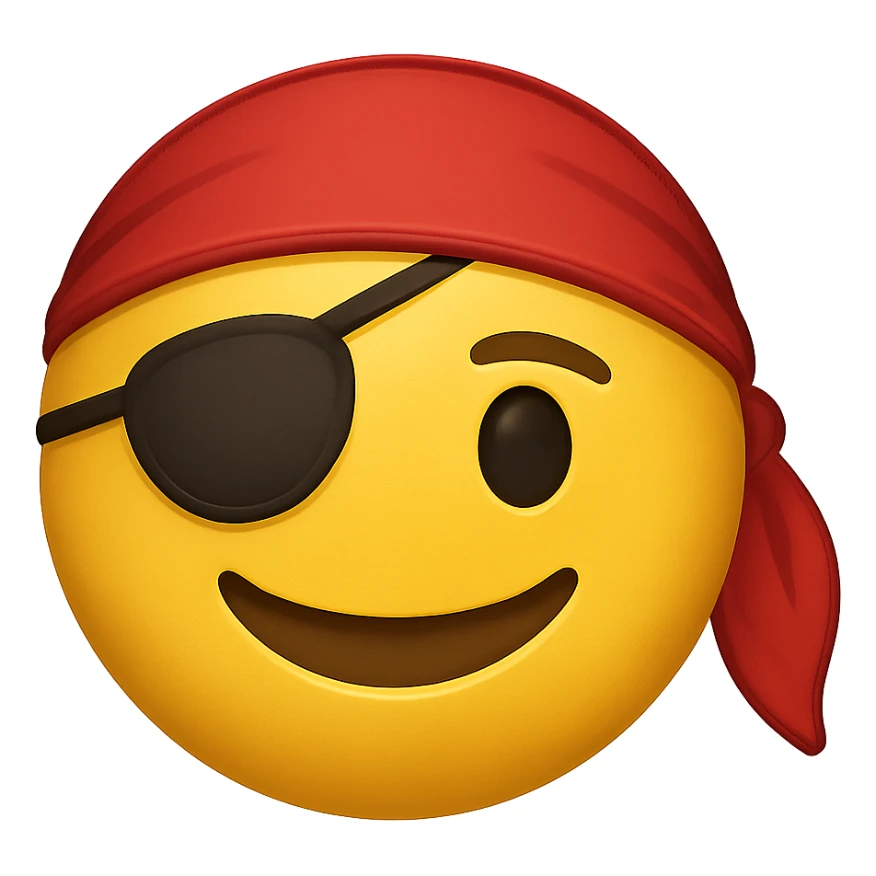 yellow face with red pirate bandana, digital illustration, emoji style sticker
