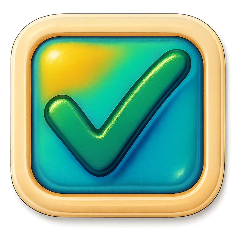 checkbox with a check mark, retro sticker style, rounded corners, beige outline, no solid fill, light shadow, transparent background sticker