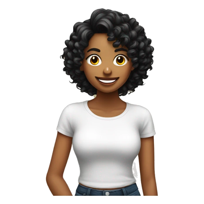Chica con cabello rizado color negro, piel morena, riendo sticker