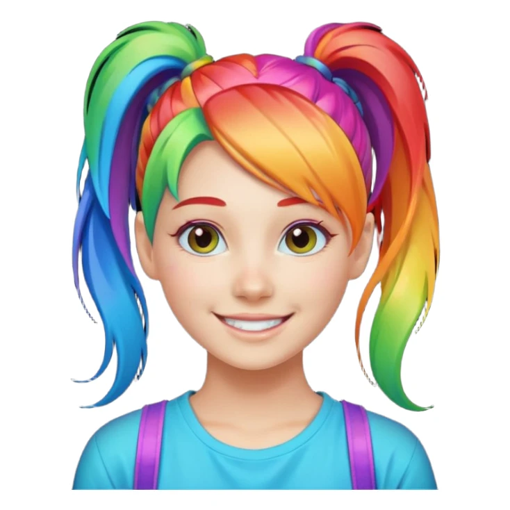 Girl with rainbow ponytail — bright gradient strands flowing sticker