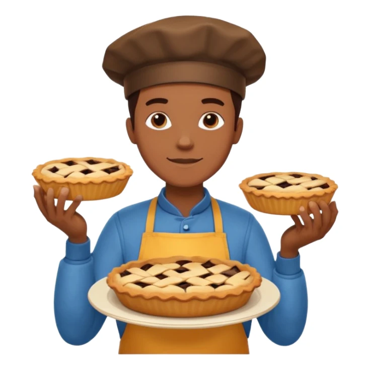 Baking community man avatar in vibrant style illustration. Pie, cookie, and muffin warm golden tones, simple shapes, flat design, high contrast. sticker