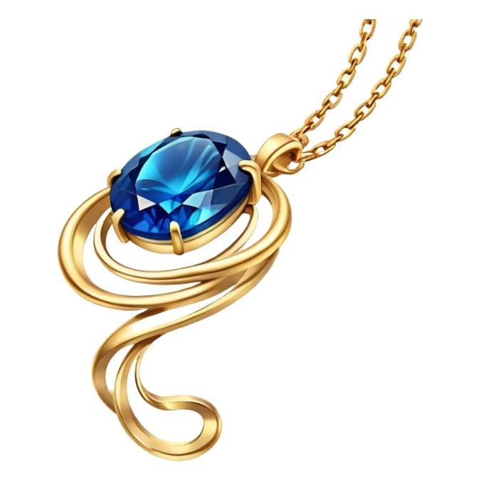 gold chain floating in midair with a glowing deep blue stone, swirling veins, shimmering like liquid gold, magical aura sticker
