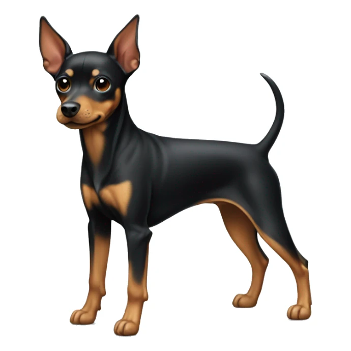 Pinscher dog color black and tan, with ears standing up sticker