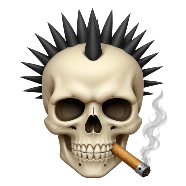 spikey black mohawk hair on a sharp looking skull smoking a fat blunt sticker