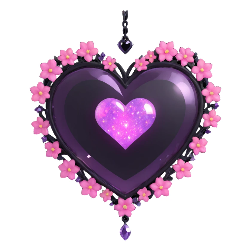 goth sakura heart, black heart with enchanted sparkles and magical aura, ethereal and whimsical sticker