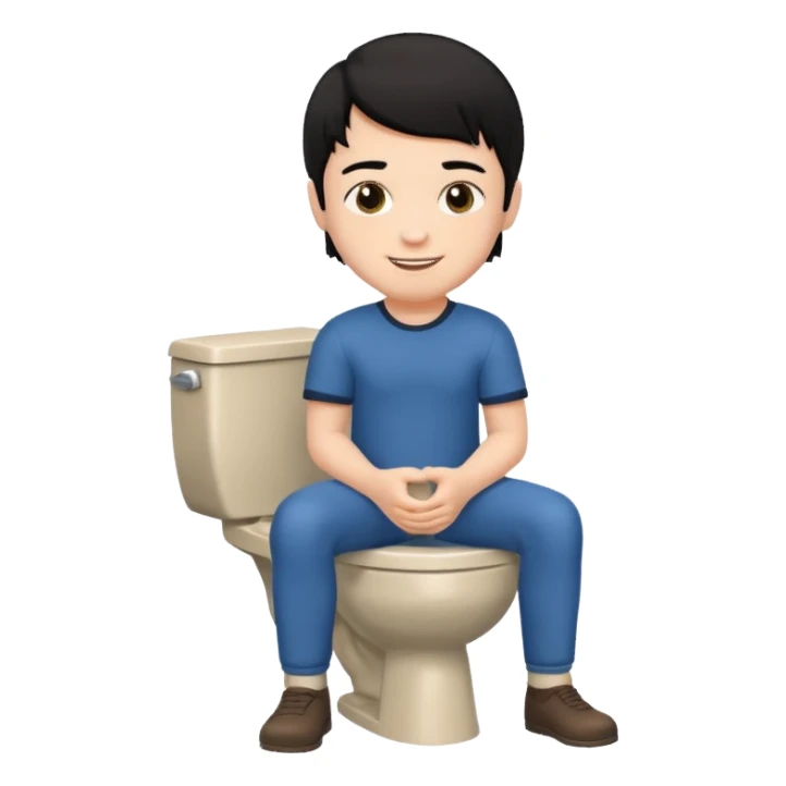 emoji menino branco com cabelo preto sentado no vaso sanitário  sticker