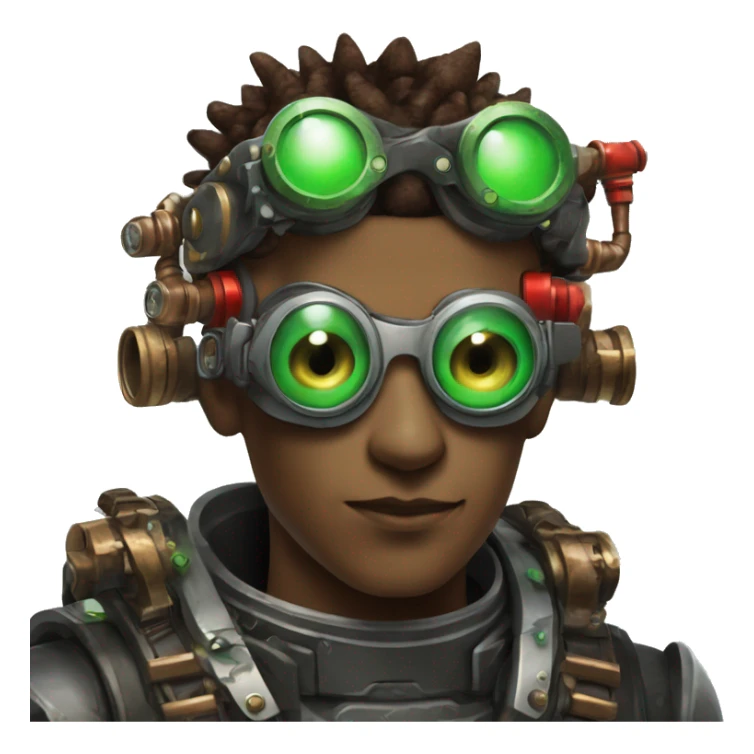 Male cyborg with thin red Mohawk and green steampunk goggles sticker