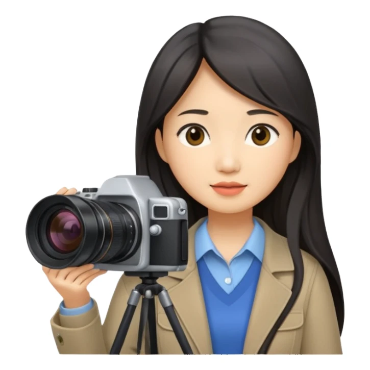 journalist asian woman long hair holding camera and notebook sticker